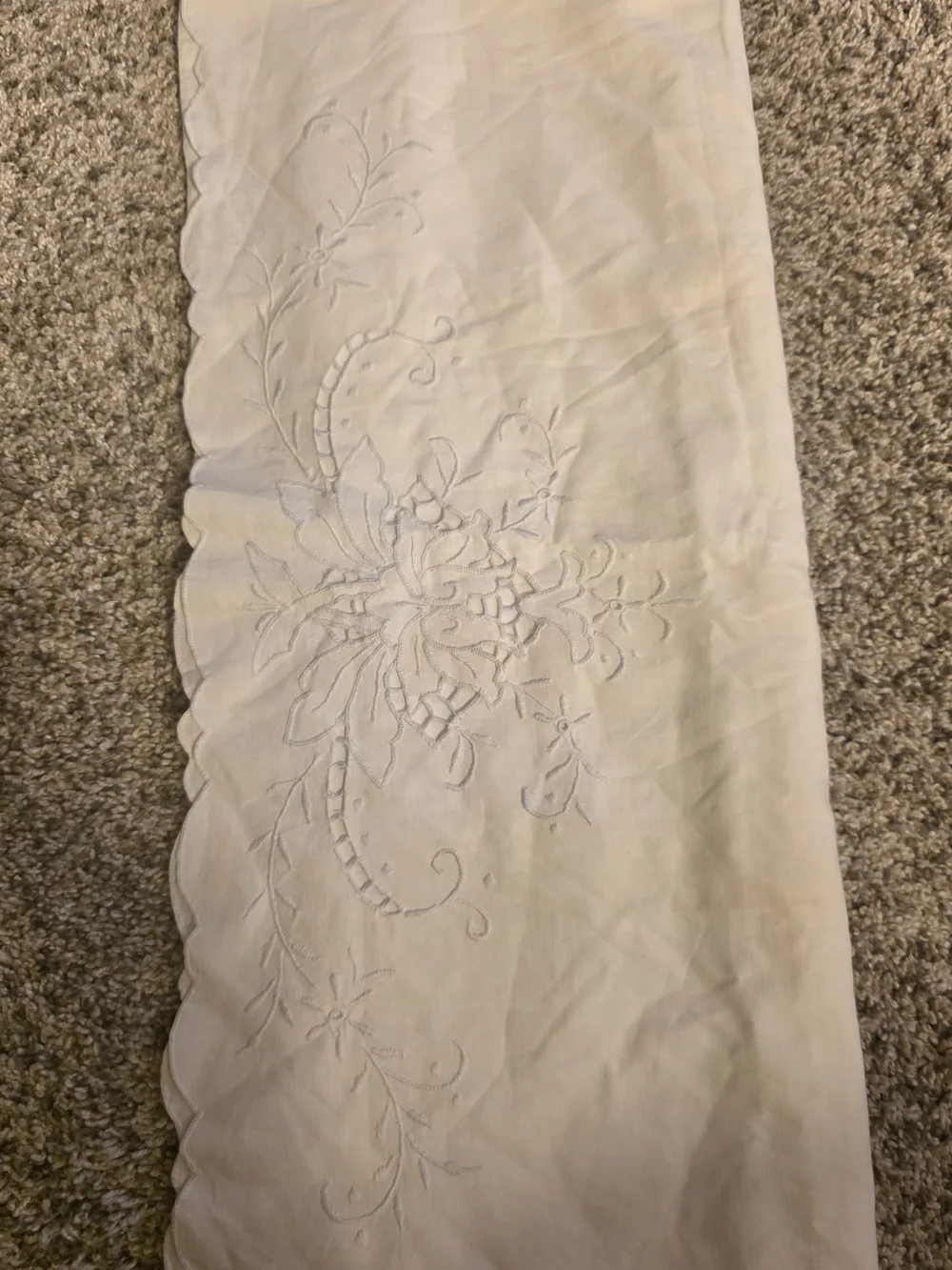 Embroidered White Scalloped Pillow Case- Unbranded
